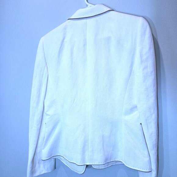 Tahari White with Leather Trim Linen Blend Suit Jacket Size 8 - Picture 2 of 3